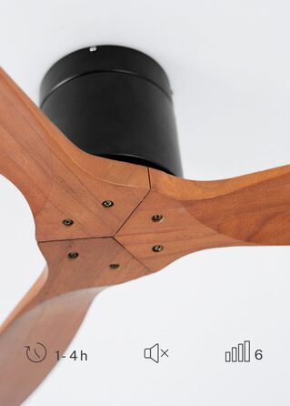 Вентилятор стельовий Windcalm M/Deckenventilator ABS з дистанційним керуванням, 40W, Ø132cm, тихий, з таймером (1-4 год), DC-двигун, літньо-зимовий режим, дерев'яний дизайн (без освітлення)