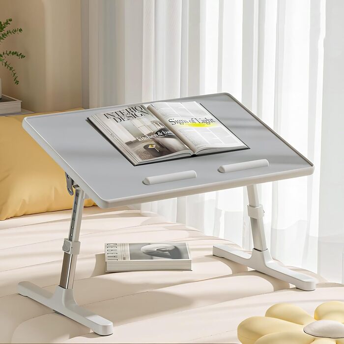 Стіл для ноутбука в ліжко, регульована висота, складаний, 52 x 30 см (сірий)