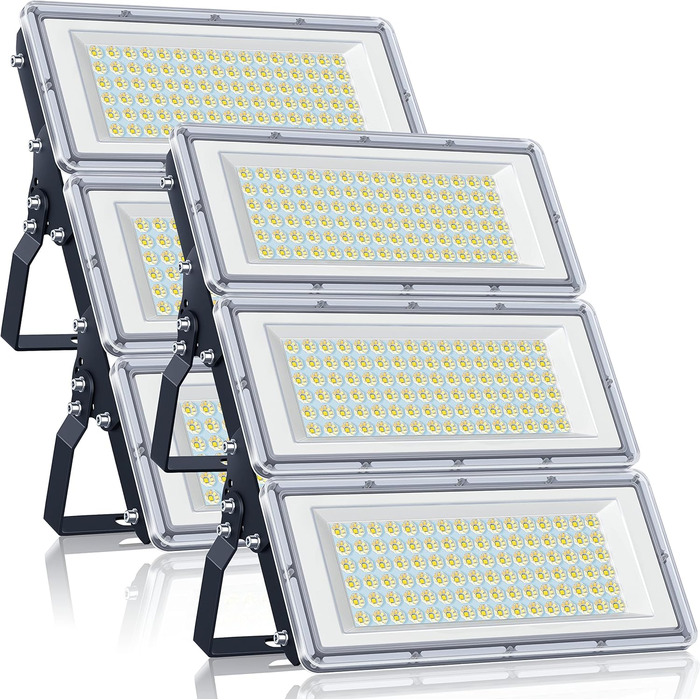 YIQIBRO LED Floodlight Outdoor 100W, 10000LM Super Bright Outdoor Floodlight, Waterproof Outdoor Spotlight IP67, 6500K Cold White LED Spotlight 85-265V for Garden, Garage, Factory, Sports Field (300W-2PCS)