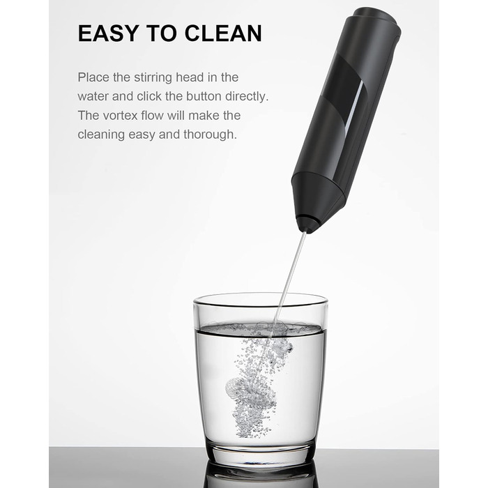 COKUNST Ручний пінозмішувач для молока: електричний міні-змішувач для матча, кави, гарячого шоколаду та фраппе - чорний (без підставки)