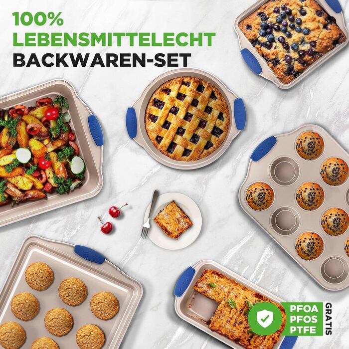 Набір форм для випічки NutriChef 6 шт. – дека для випічки, форма для мафінів, кексова форма з антипригарним покриттям, термостійка до 230°C, стіклива з силіконовими ручками з вуглецевої сталі – ідеально підходить для тортів, хліба та мафінів