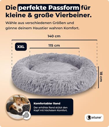 Belune® Лежанка для собак знімний чохол - Оригінал - [L, 100 см] Корзина для собак, ліжко для котів, лежанка для собак, м'яка лежанка для великих, середніх та маленьких собак (XXL (140 см), світло-сіра)