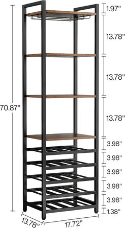 Tribesigns 20 Bottle Wine Baker's Rack, Freestanding Wine Rack, 9 Tiers, Industrial Freestanding Wine Rack Wine Bar with Glass Holder, Bottle Shelf for Bar, Kitchen, Dining Room, Rustic Brown