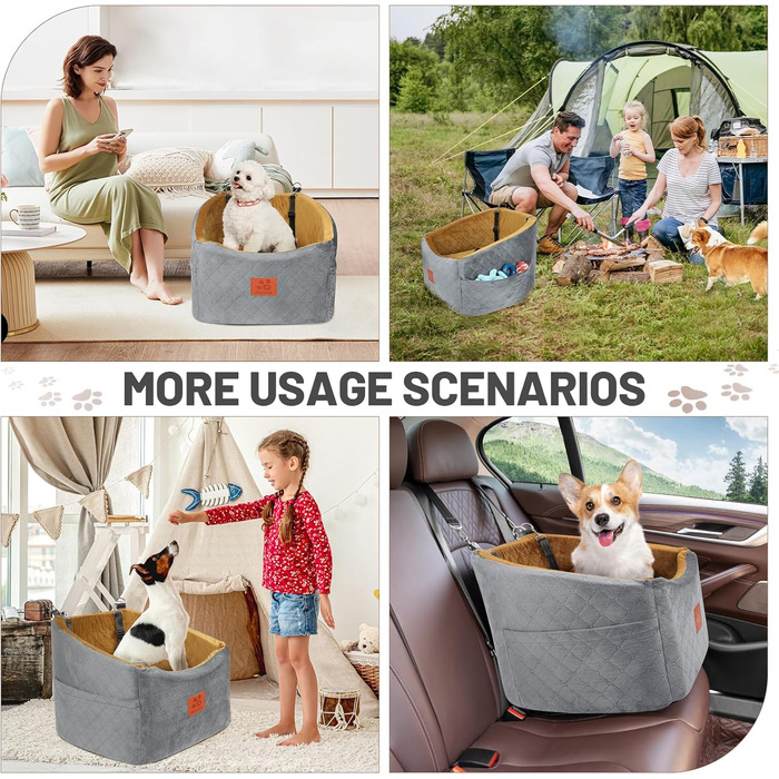 Автокрісло для собак HEGGOOE, сіро-коричневе, з пам'яті піною, для маленьких та середніх порід, з кишенями та страхувальними ременями