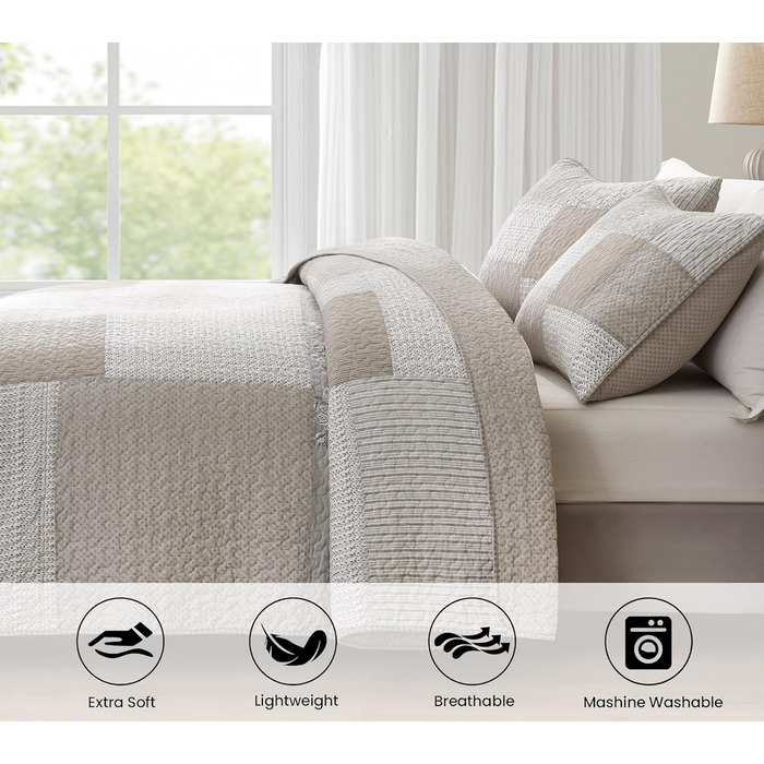 Комплект ковдр Chezmoi Collection Quinn: 3 шт. з квітковим патерном гібіскус, смугастий, з бавовни, легко переться, розмір Queen