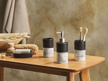 Bathroom set black/beige 4-piece made of natural stone Dolomite, striped Coro