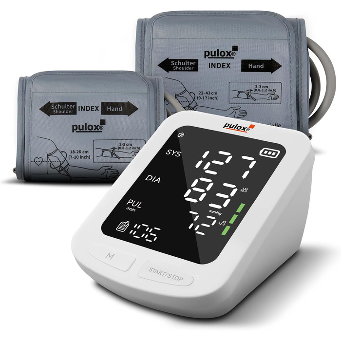 Pulox BP-100 Тонометр на плече з 2 манжетами - автоматичний вимірювач артеріального тиску з пам'яттю для 199 показників