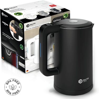 Balter Stainless Steel Electric Kettle with Temperature Control - 40°C to 100°C, Double Wall, BPA Free, 1.7L, 2200W, Quiet, Black