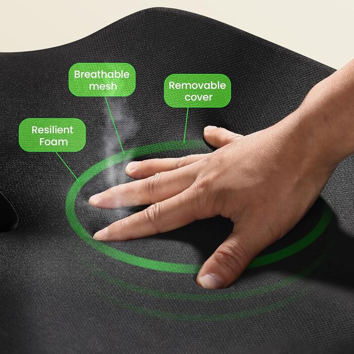 Ортопедична подушка для сидіння Benazcap з Memory Foam для полегшення болю в куприку. Підходить для авто, дивана, офісу та інвалідного візка. Чорний колір.