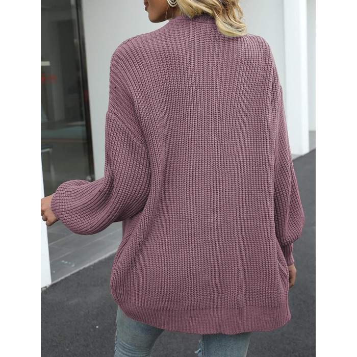 Жіночий в'язаний кардиган оверсайз з відкритим передом, теплий, великий в'язаний, рожевий (S)