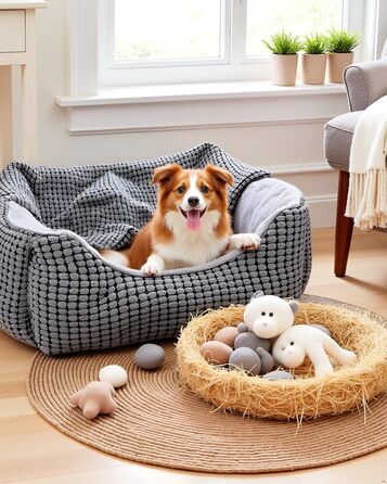 Ліжко для собак середнього розміру JOEJOY, корзина для собак з знімною подушкою, зручне та миюче ліжко, неслизьке, з високим бордюром, до 14 кг (64x53x20 см)