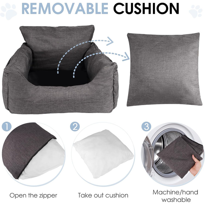 Автомобільний лежак для собак, 54x52x35 см - зручний лежак для собак у машину, сірий. Знімний, можна прати. З кишенями для зберігання.