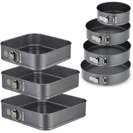 Набір для випічки Relaxdays, 7 предметів, круглі та квадратні форми, 18-28 см, сталь з антипригарним покриттям