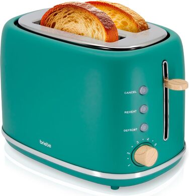 Тостер Nordic з широким слотом, 2-х місний, 6 рівнів підсмажування, функція підігріву та розморожування, зйомний піддон для крихт, північний дизайн, 870 Вт, зелений