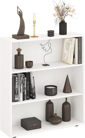 Білий книжковий стелаж KOMTO Regal 80 см, 3 рівні, з регульованими полицями, 80x90x24 см, універсальний для зберігання