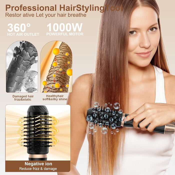 Набір для укладки волосся 6 в 1: локони, об'єм, випрямлення, сушка, чорний