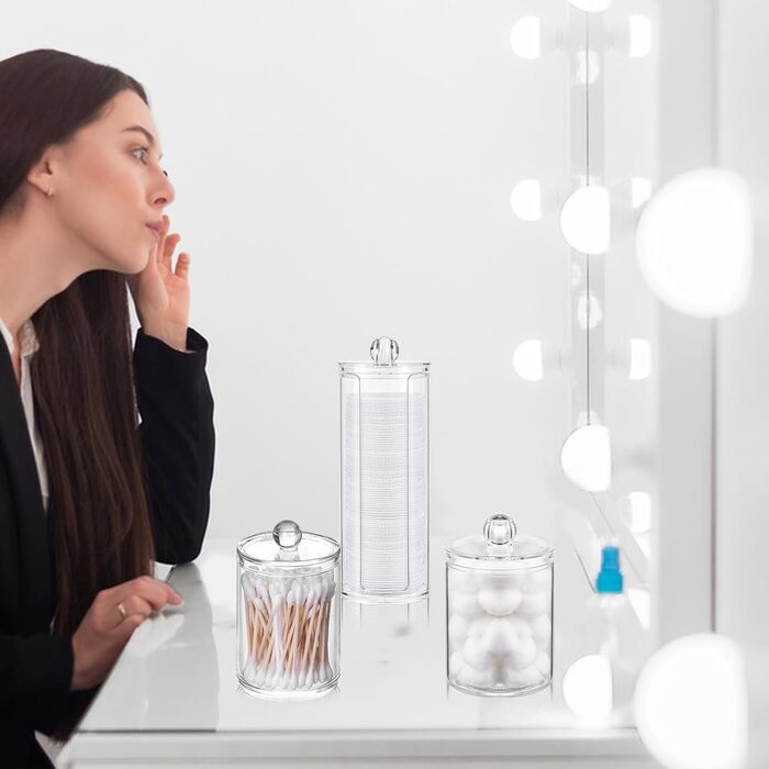 Організатор для косметики: контейнери для ватних паличок та дисків, прозорий, для ванної кімнати та спальні