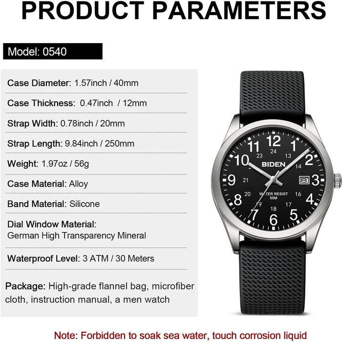 Чоловічий годинник: аналоговий кварцовий годинник на зап'ястя з водозахистом 30M, стильний дизайнерський годинник для чоловіків R015-1, сріблястий, чорний колір