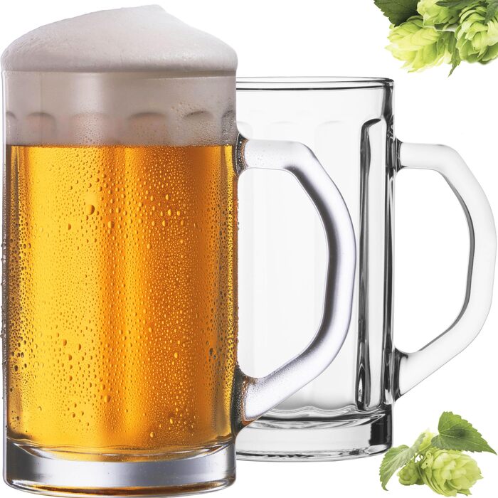 Набір скляних пивних кухлів PLATINUX Bierseidel з ручкою, 6 шт, 300 мл (макс. 350 мл) + 2 кухлі 500 мл, прозорі