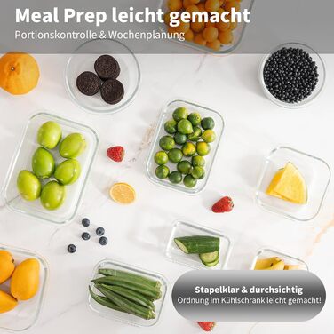 Набір скляних контейнерів для зберігання їжі з кришками з преміум-пластику, 10 шт., блакитні