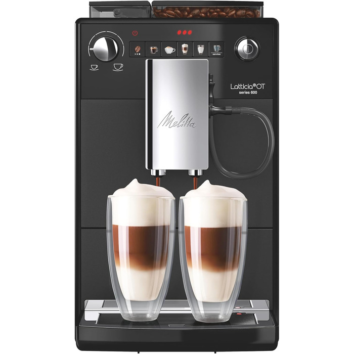Melitta Latticia OT - Fully Automatic Coffee Machine with Milk System, Coffee Machine with Grinder for e.g. Coffee or Cappuccino, black