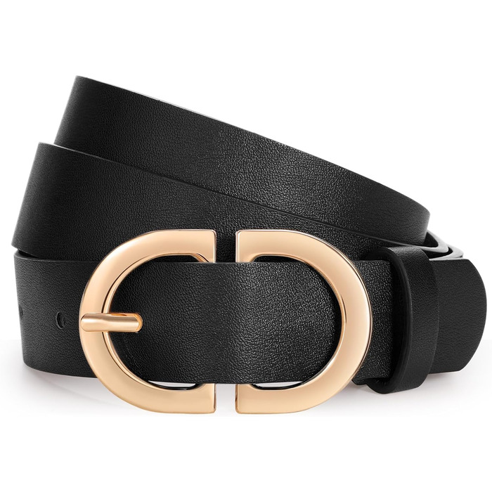 Жіночий шкіряний ремінь WHIPPY з золотистою пряжкою, чорний колір, розмір L (довжина 120 см)