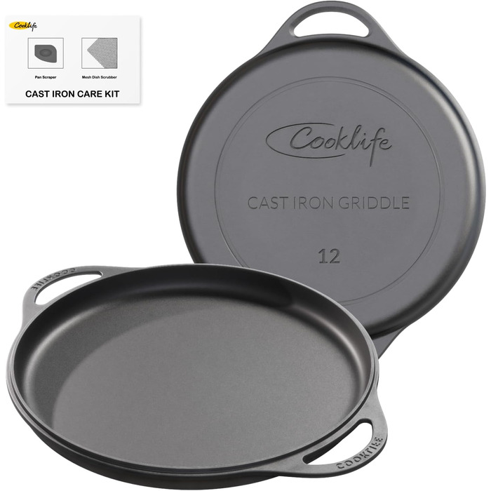 Гриль-плита COOKLIFE 30,5 см з легкого попередньо прожареного чавуну, полірована поверхня, легка у догляді, для духовки, плити чи гриля