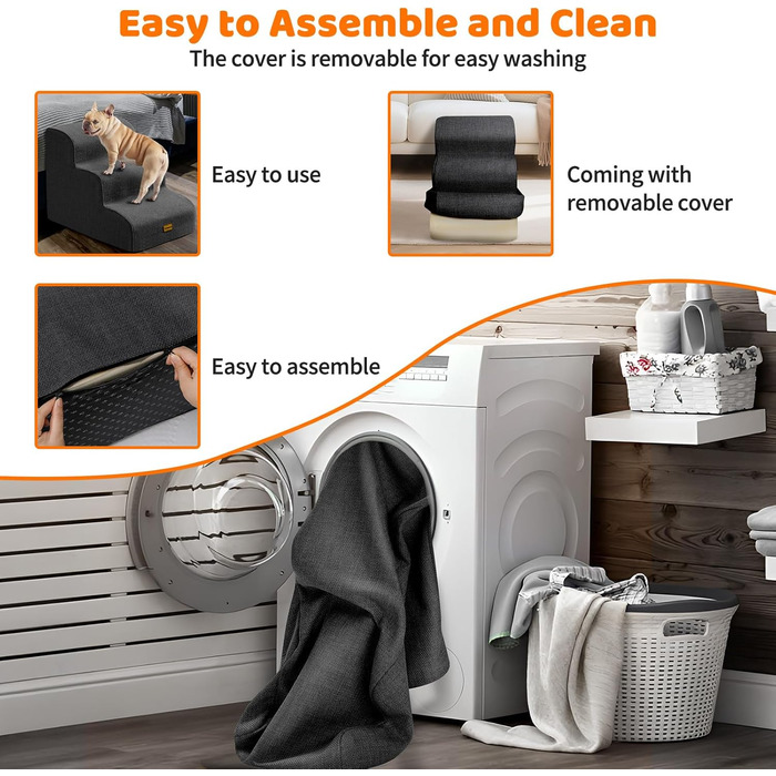 Сходинки для собак Gimars 30D: широкі, міцні, з антиковзким покриттям, 3 сходинки, 40 см, знімний чохол, чорний