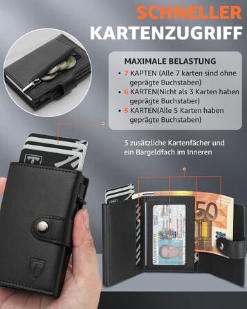 Чоловічий гаманець TEEHON з захистом RFID, з штучної шкіри, з 5 відділеннями для карток, відділенням для грошей та кишенькою для монет, чорний (класичний)