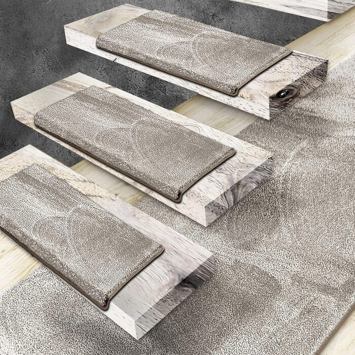 Casa Pura килимки на сходи 15 шт. з антиковзаючою основою та м'яким ворсом | Килимки на сходи напівкруглі, склеювані | 65 x 23,5 x 1,3 см (Sundae) | Килимки на сходи напівкруглі, 15 шт. (Бежевий)