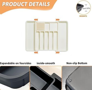 Органайзер для столових приборів ZHUlYIWIN в шухляду, розсувний, з тримачами для ножів, білий пластик