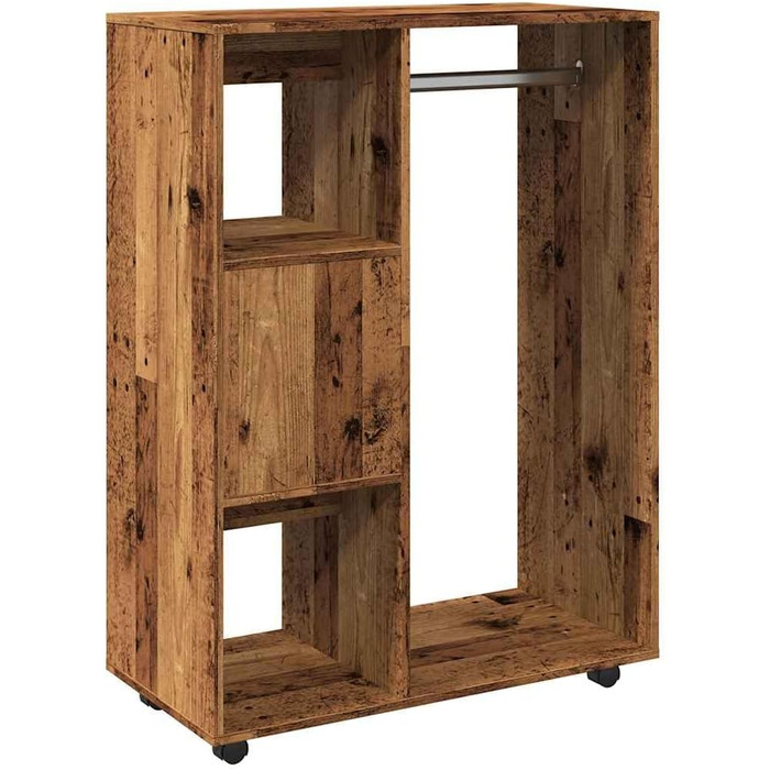 vidaXL Wardrobe with Open Shelf, 3 Side Shelves, Wheels, Coat Rack, Wardrobe, Bedroom, Closet, White, 80x40x110cm, Wood-Based Material (Reclaimed Wood)