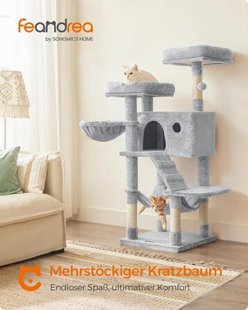 Дерево для котів Feandrea велике, кігтеточка з м'яким покриттям, для великих котів, Ombré сіро-біле PCT162W01