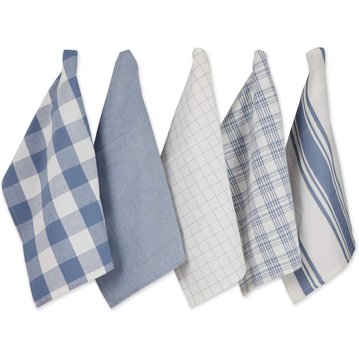 DII Everyday Basic Kitchen Collection Large Dish Towel Set, Woven Cotton, Stonewash Blue, 18x28, 5
