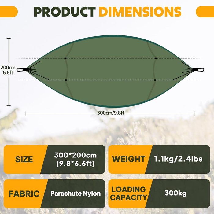 Гамак-москітна сітка NATUREFUN, 300 кг, армійний зелений, 300x200 см