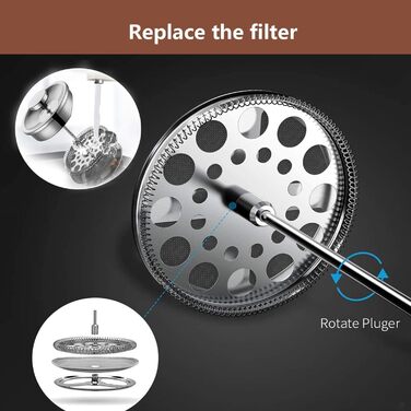 Френч-прес для кави, 600 мл, нержавіюча сталь, з 3-рівневою фільтрацією, подвійні стінки, з ложкою, сріблястий