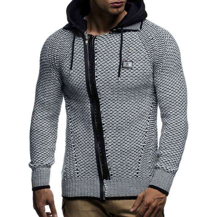 Кардиган чоловічий Leif Nelson з відстібною капюшоном та блискавкою - чоловіча в'язана куртка-кардиган для зими та літа (XXL, чорно-кремовий)