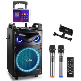 Moukey MK3021 Karaoke Система з 2 Мікрофонами, Bluetooth, Підсвітка, USB/TF/FM. Портативна Колонка для Вечірок з 2x26см Вуферами та 8см Твітерами