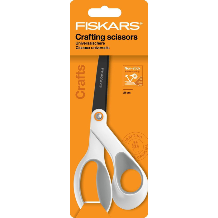 Універсальні ножиці Fiskars з антипригарним покриттям титаном, 21 см, нержавіюча сталь, біло-помаранчеві (1004721)