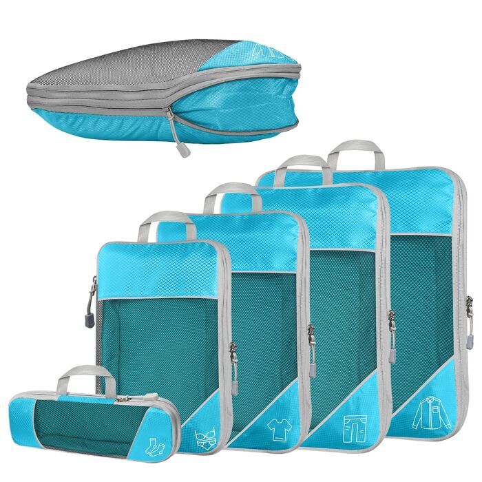 Набір компресійних органайзерів для подорожей 5 шт. (синій) - Куби для валіз, рюкзаків, легкі сумки для зберігання