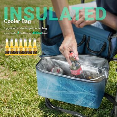 Кемпінговий стілець OVERMONT складний з бічним столиком та охолоджувальною сумкою (2 шт., чорний) - до 180 кг