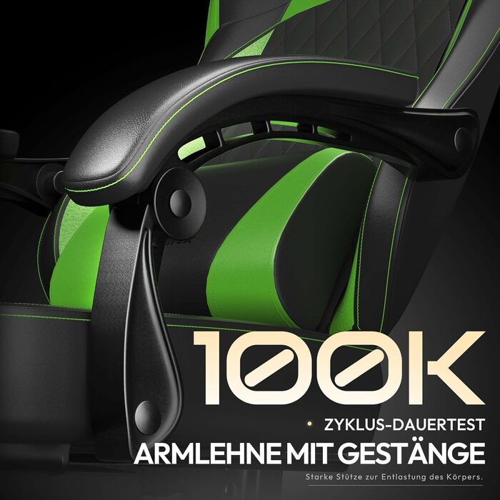 Ігровий крісло Dowinx Racing з підтримкою попереку, ергономічний геймерський крісло з PU шкіри, 150 кг (Зелений)