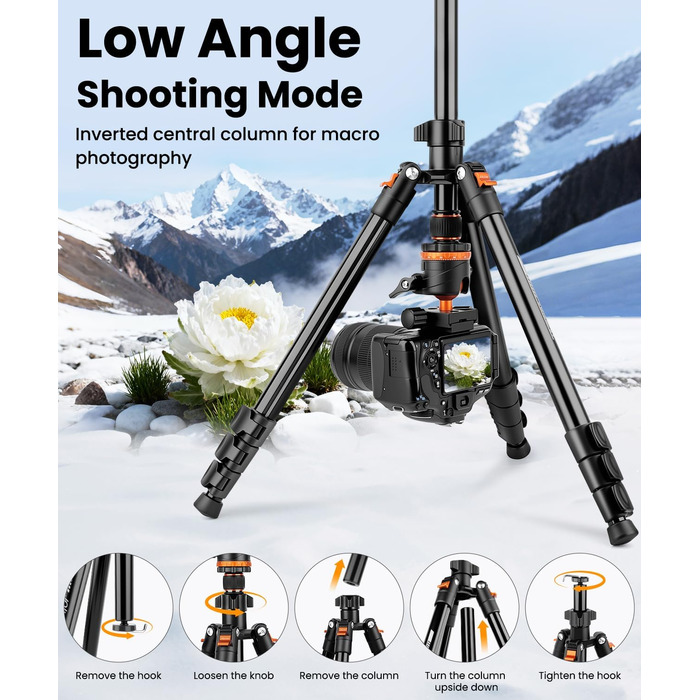Штатив для камери JOILCAN з алюмінію, 168 см, міцний туристичний штатив з поворотним голковим кріпленням 360° та тримачем для телефону, вантажопідйомність 8 кг, для DSLR Canon Nikon Sony, штатив для iPhone/Smartphone