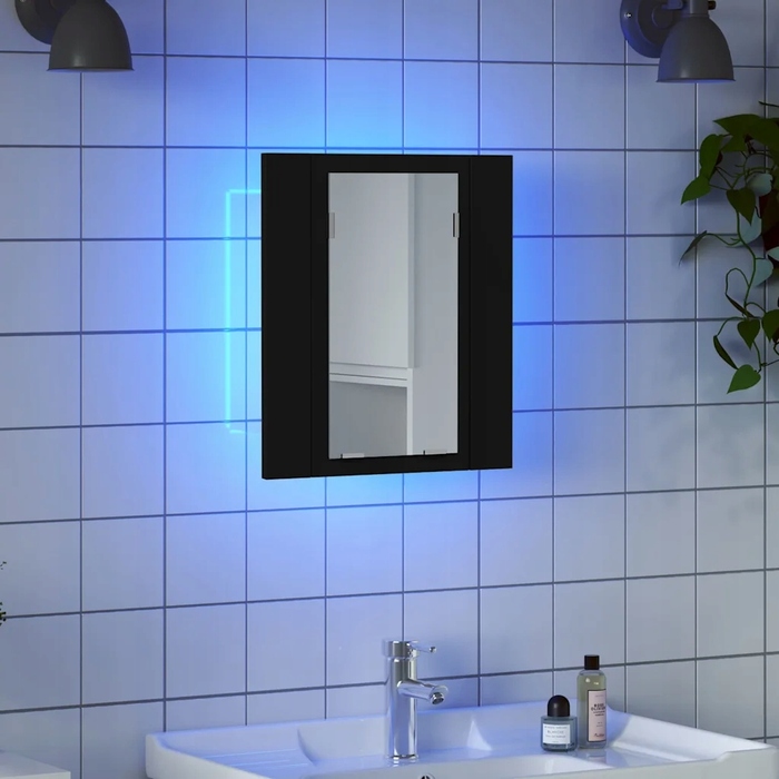 Шафа у ванну кімнату з дзеркалом та RGB LED-підсвіткою, 40x12x45 см, чорна