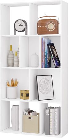 Книжкова шафа WOLTU на 4 рівні, 10 секцій, біла, деревостружкова плита, 60x120x20 см, стелаж для вітальні, кухні, офісу, із захистом від перекидання, роздільник кімнати, підставка для документів та DVD