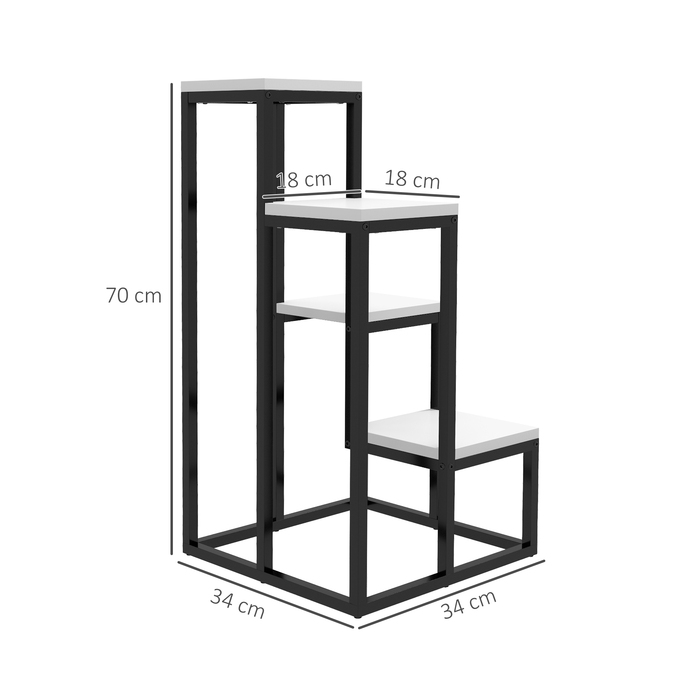 Outsunny Plant Stand Steel Flower Shelf 4 Tiers for Garden Balcony 34x34x70cm White