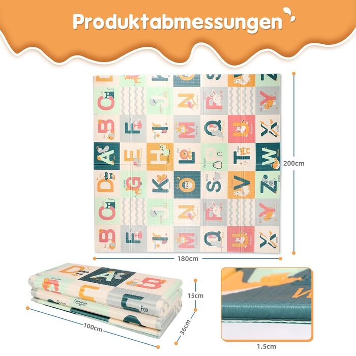 Дитячий килимок для повзання Dripex 150x180x1.5 см, двосторонній, водонепроникний, без BPA, для малюків від 0 місяців