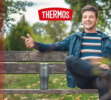 Термос REFRESHING SERIES 1,1л чорний матовий: термокружка-термос з трубочкою та ручкою, з подвійних стінок, нержавіюча сталь
