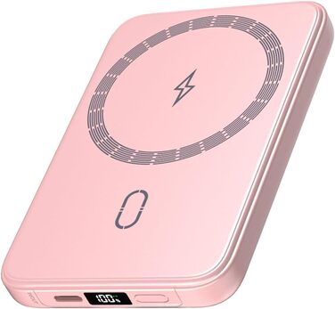 Power Bank Riapow 10000mAh з бездротовою зарядкою, PD 20W, USB-C, LED-індикатор (Рожевий)