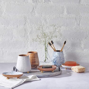 Folkulture Bathroom Toothbrush Holder, Modern Wooden Toothbrush and Toothpaste Holder (Natural)